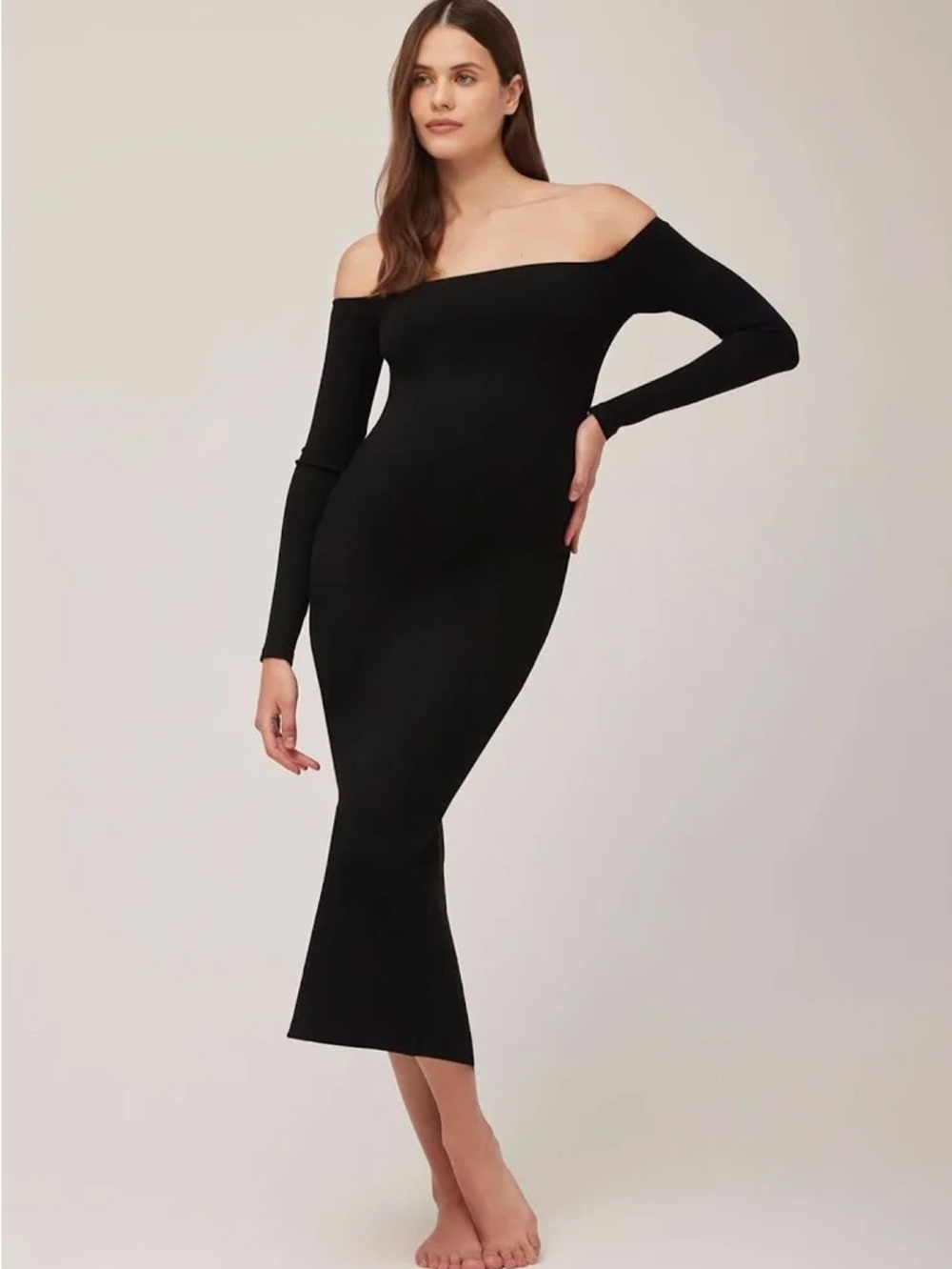 Bumpsuit Sculpting Ribbed Off the Shoulder Dress